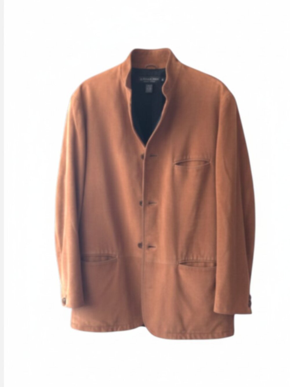 J Peterman Cognac Brown Suede Leather Driving Coat Wool Lined Mens M 24x32